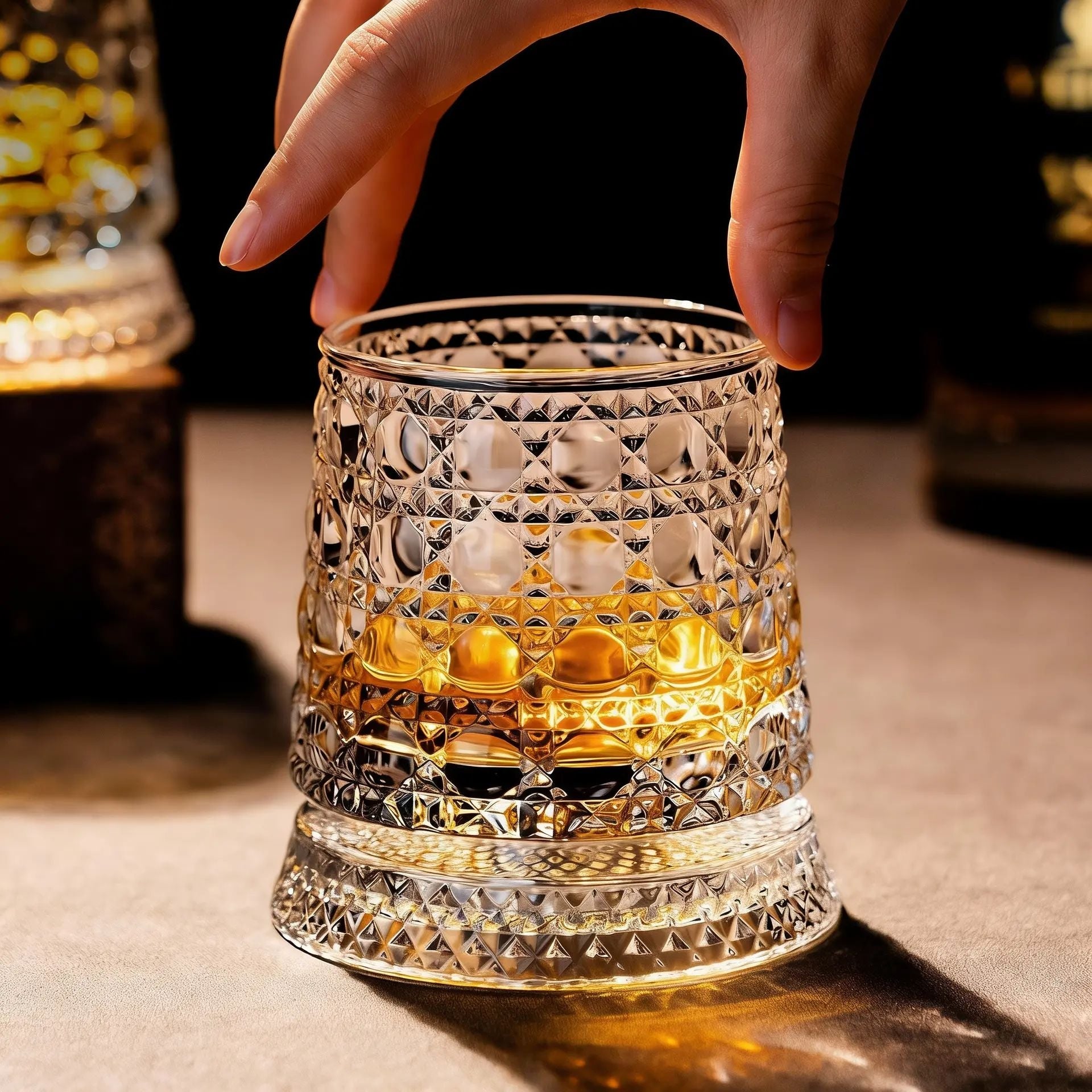 🥃✨Lyxigt 360° snurrande kristallglas – Stjärnskuret stressreducerande whisky- och vinglas, elegant europeisk bargåva, roterande glasmugg, snurrande glasmugg