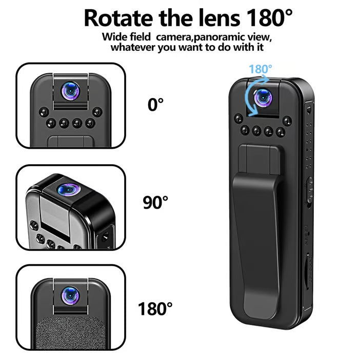 🔥 HD 1080P oppladbart mini-kroppskamera med nattsyn og roterbart objektiv 📷 