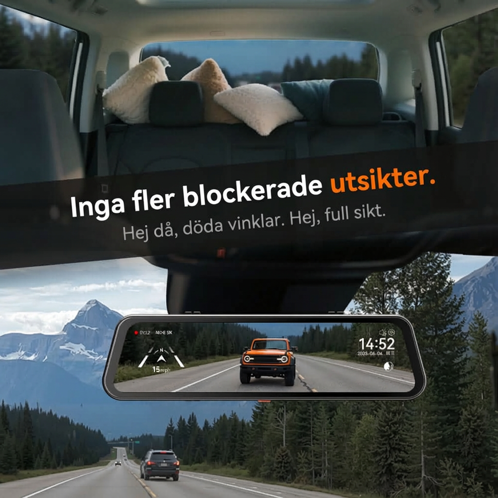 🚗✨ G900Pro 12MP bakspejl med WiFi og berøringsskærm – Premium sikkerhed med 30 måneders garanti