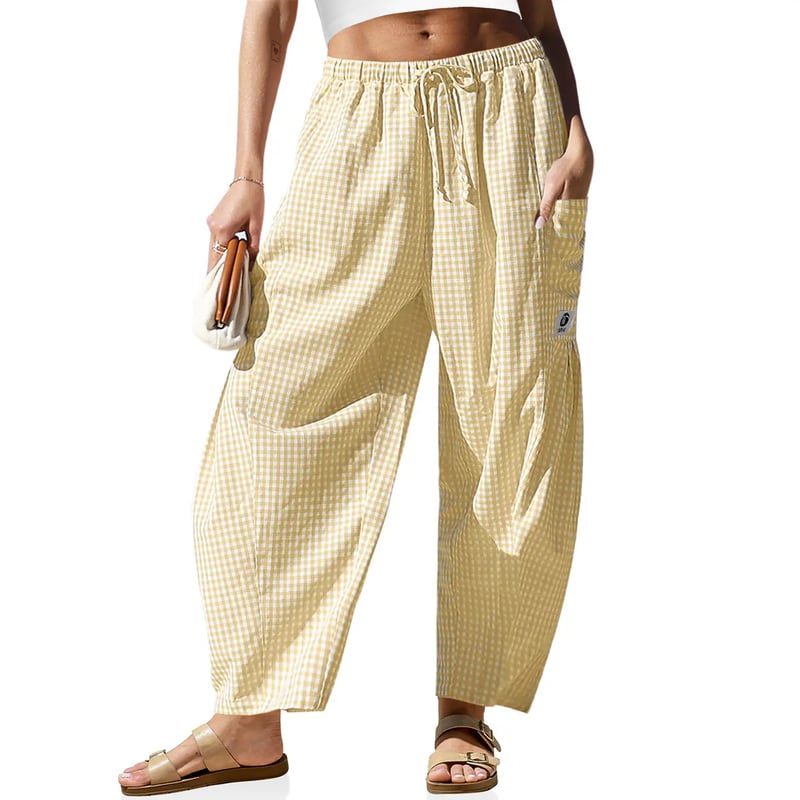 🌴 Dambyxor med vida linneben - 50% RABATT - ✨ Randig ginghammönstrad sommarchic stil