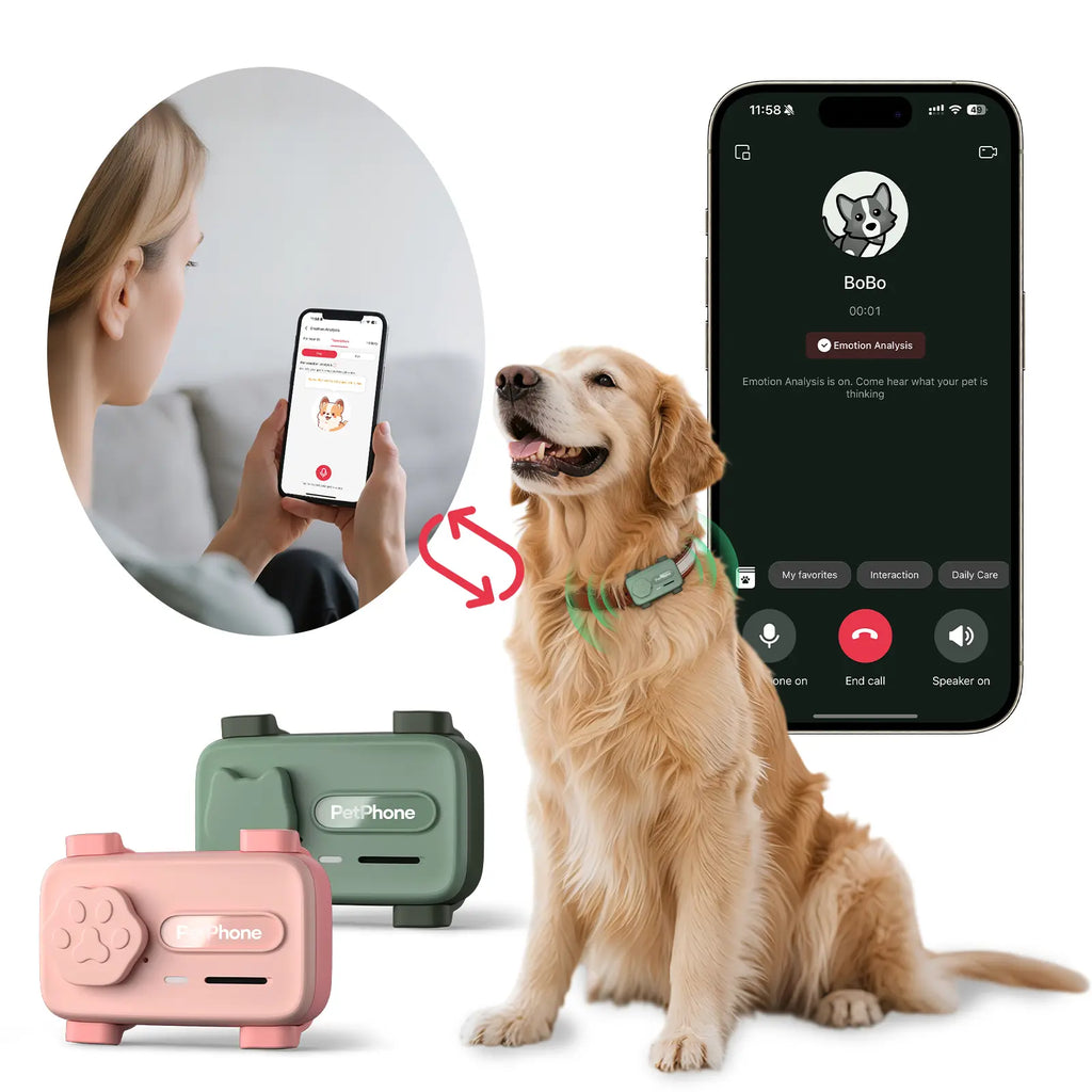 PetPhone til hunde og katte – 2-vejs PetChat, global GPS-tracker med geofence-alarmer, realtidssporing, sundhedsovervågning, kæledyrsfinder, IP67 vandtæt, op til 5 dages batterilevetid
