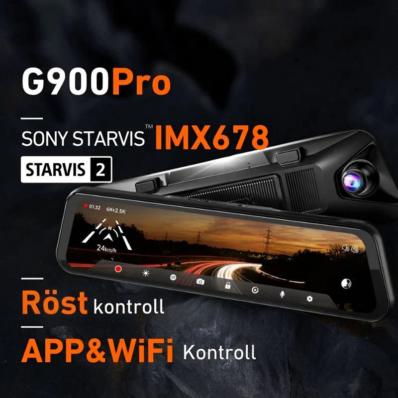 🚗✨ G900Pro 12MP bakspejl med WiFi og berøringsskærm – Premium sikkerhed med 30 måneders garanti
