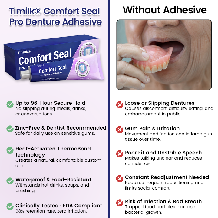 🔥 BEGRÆNSET SPECIELT TILBUD 🔥🦷💜FDA-certificeret (Klinisk bevist 96 timers fastholdelse for en sikker, komfortabel og zinkfri pasform til proteser)