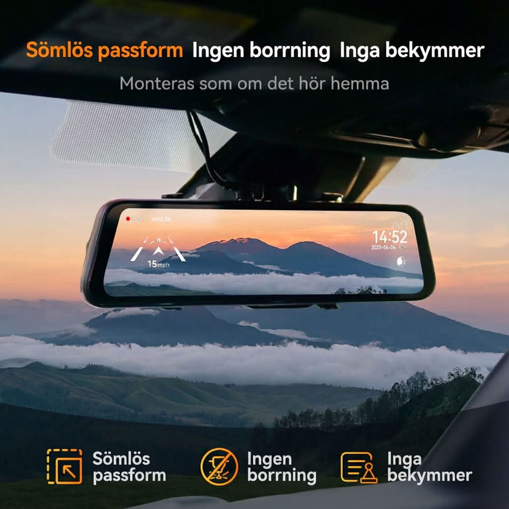🚗✨ G900Pro 12MP bakspejl med WiFi og berøringsskærm – Premium sikkerhed med 30 måneders garanti