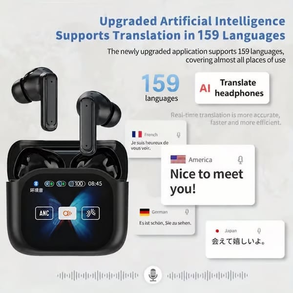 🎁🔥Trådlösa Bluetooth-översättningshörlurar med LED-skärm (passar iOS och Android)