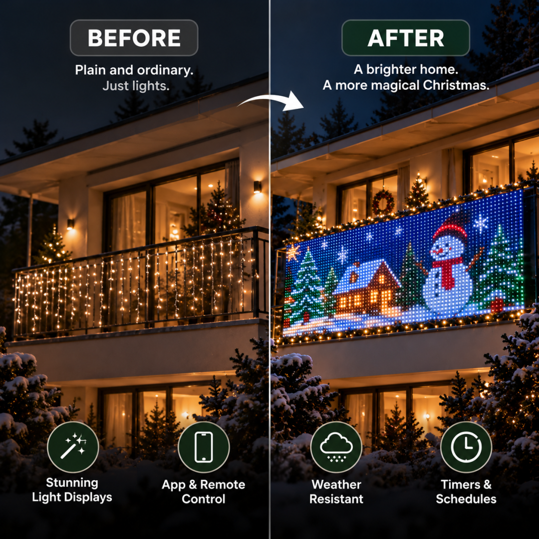 🎄 Skapa din egen ljusshow – Smart animerad LED-pixelgardin för julen! 🎉