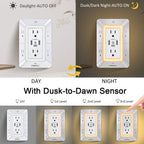 🔌✨Överspänningsskydd med 6 EU-uttag & 4 USB-portar, 4000W Väggadapter