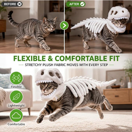 🦖 Gör ditt husdjur redo för Halloween – Cool dinosaurieskelettdräkt! 🎉