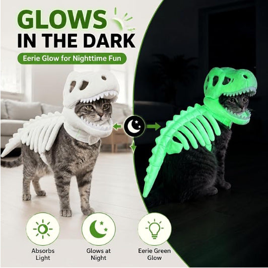 🦖 Gör ditt husdjur redo för Halloween – Cool dinosaurieskelettdräkt! 🎉