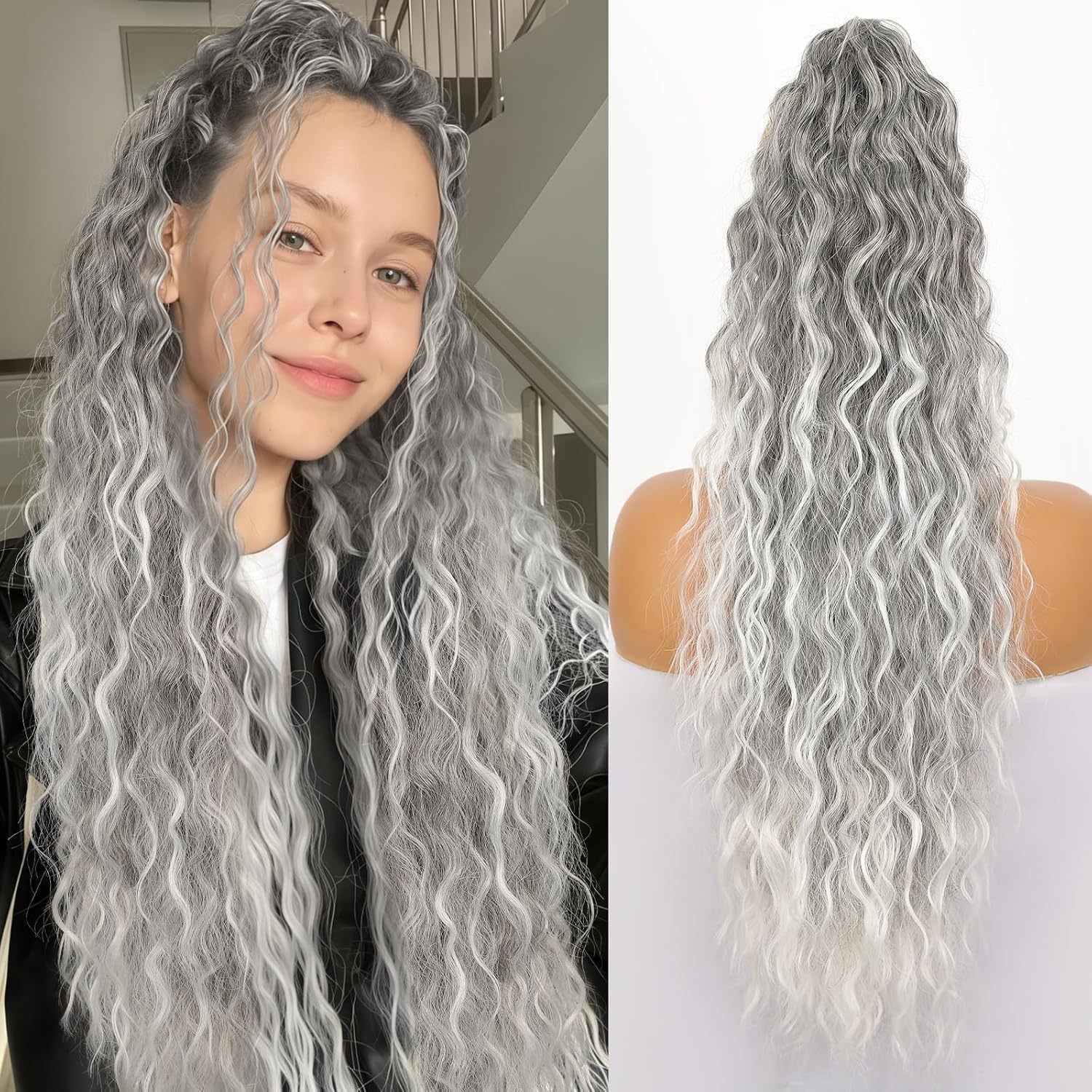 💜Krøllete, bølgete og krusete hår med hestehale💜Kjøp 1, få 1 gratis! 2-pakning