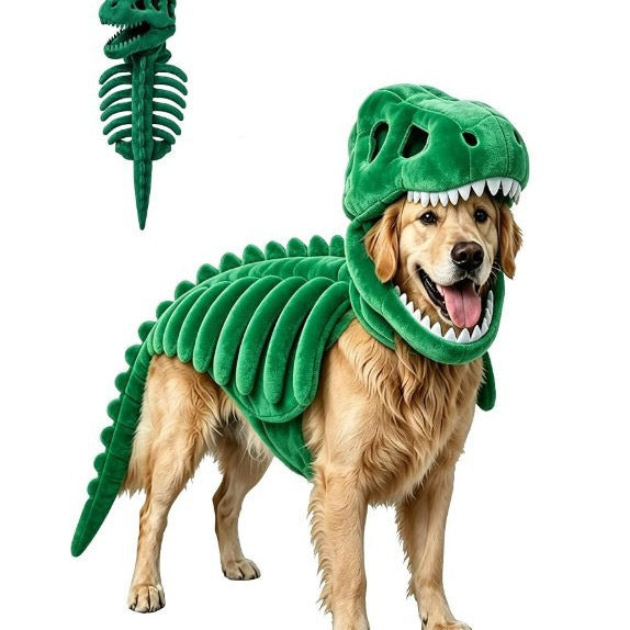 🦖 Gör ditt husdjur redo för Halloween – Cool dinosaurieskelettdräkt! 🎉