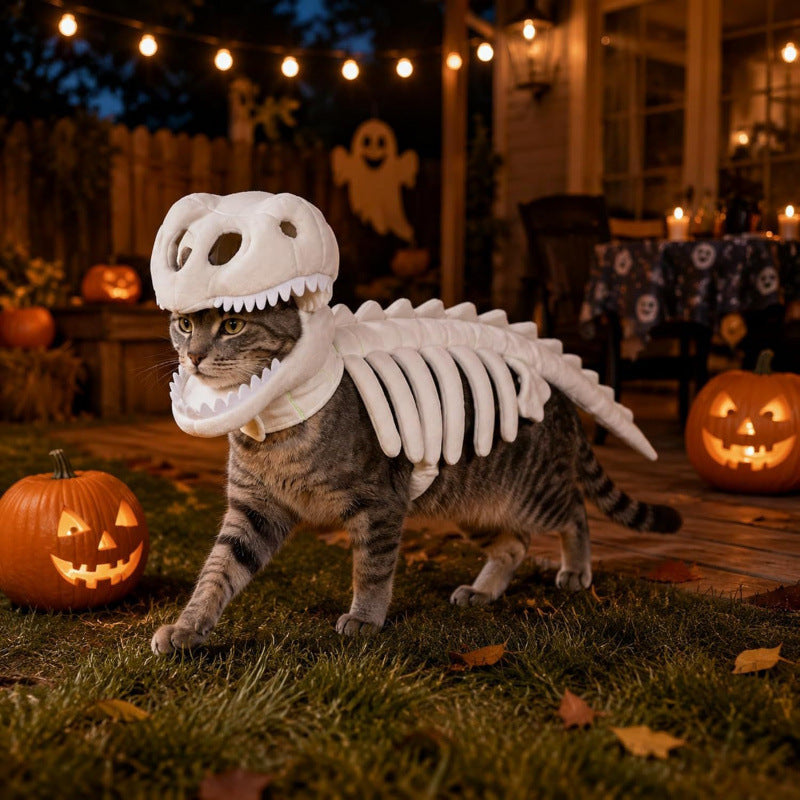 🦖 Gör ditt husdjur redo för Halloween – Cool dinosaurieskelettdräkt! 🎉