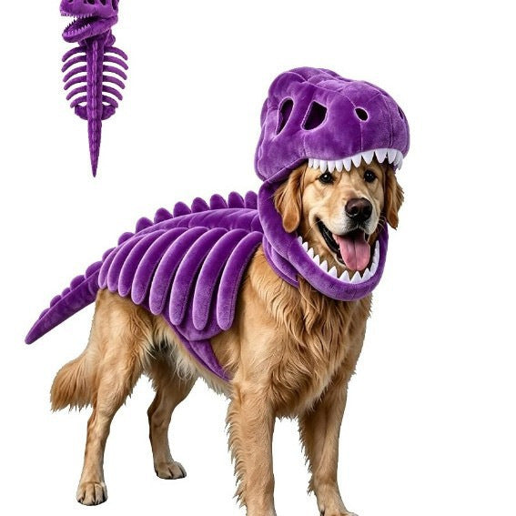 🦖 Gör ditt husdjur redo för Halloween – Cool dinosaurieskelettdräkt! 🎉
