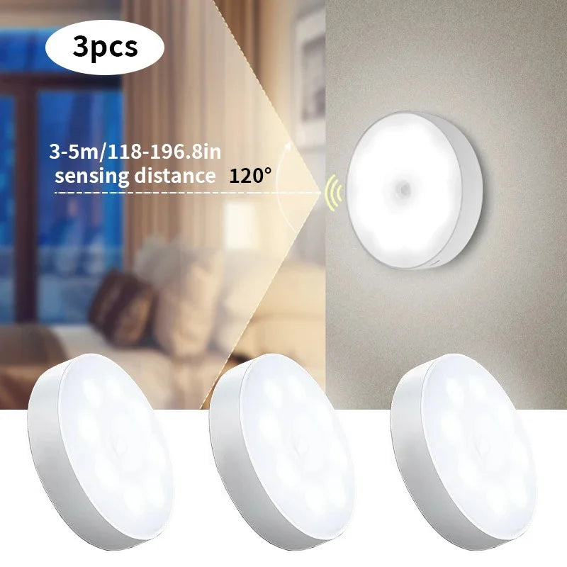 8 LED-rörelsesensor LED-nattlampa smart switch sensorljus USB-laddningsbart batteridrivet badrumssängbordslampa rum korridor tillgång badrum hembelysning