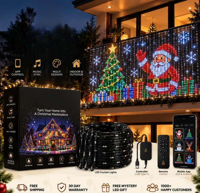 🎄 Skapa din egen ljusshow – Smart animerad LED-pixelgardin för julen! 🎉