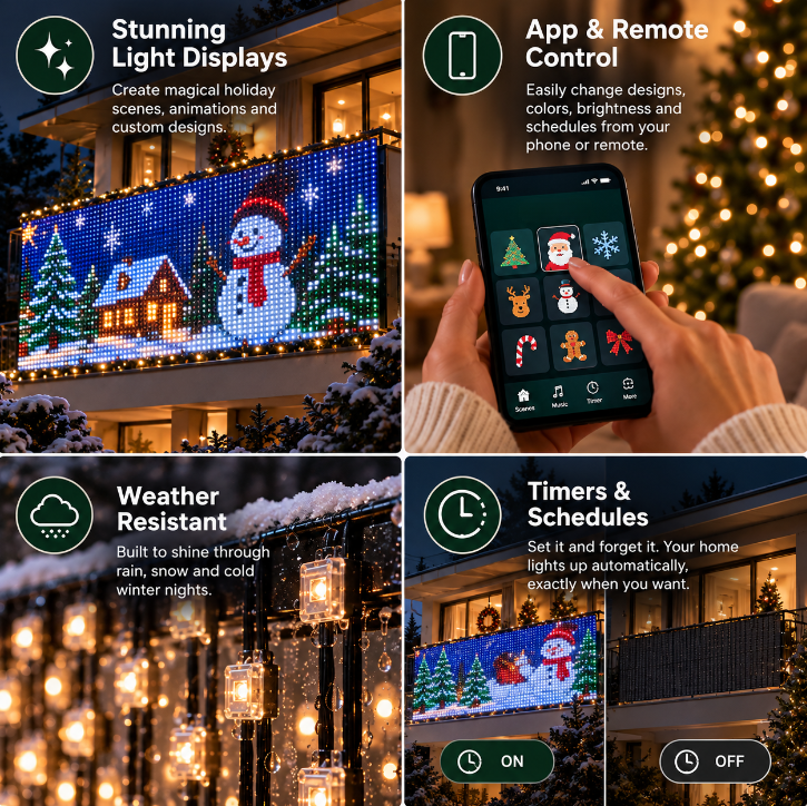 🎄 Skapa din egen ljusshow – Smart animerad LED-pixelgardin för julen! 🎉