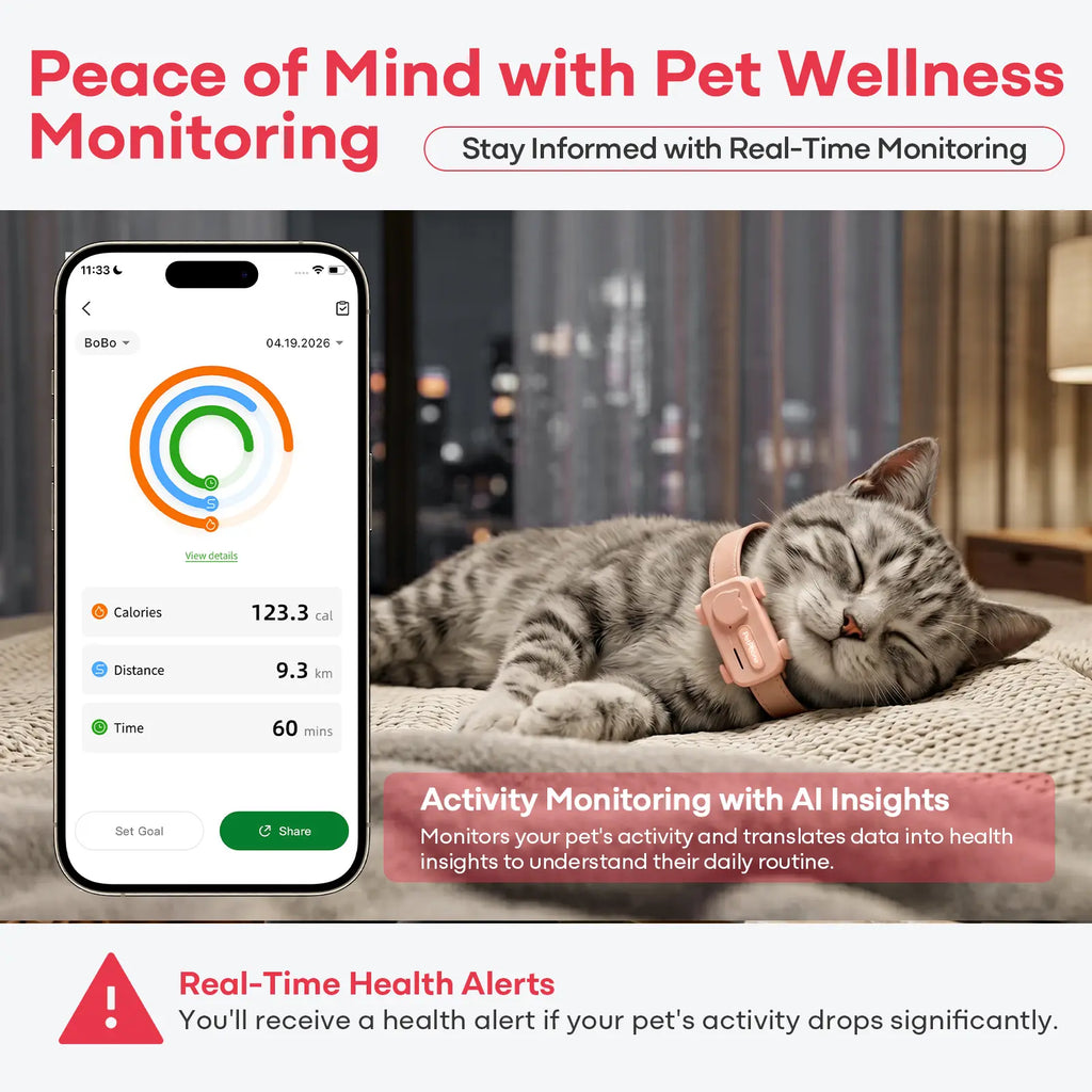 PetPhone til hunde og katte – 2-vejs PetChat, global GPS-tracker med geofence-alarmer, realtidssporing, sundhedsovervågning, kæledyrsfinder, IP67 vandtæt, op til 5 dages batterilevetid