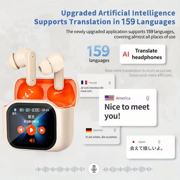 🎁🔥Trådlösa Bluetooth-översättningshörlurar med LED-skärm (passar iOS och Android)