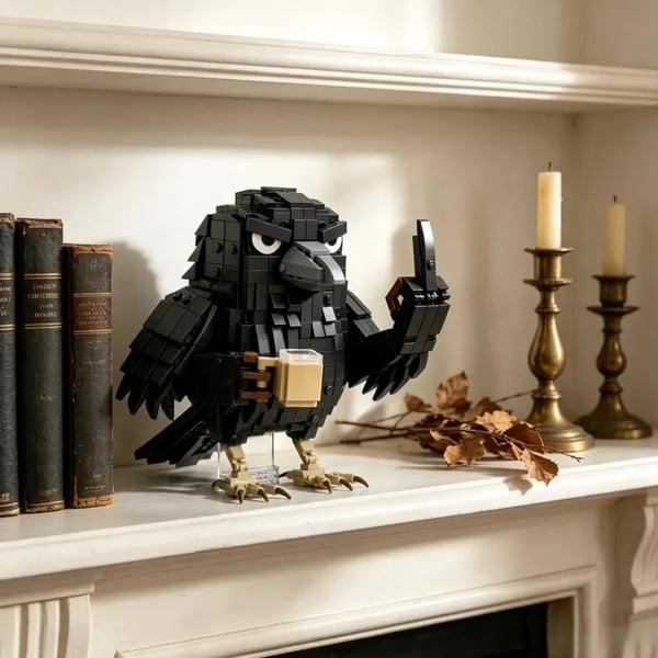 🐦‍⬛ Sarcastic Coffee Crow-- Building Block Set – Funny Do Not Disturb Desk Decor