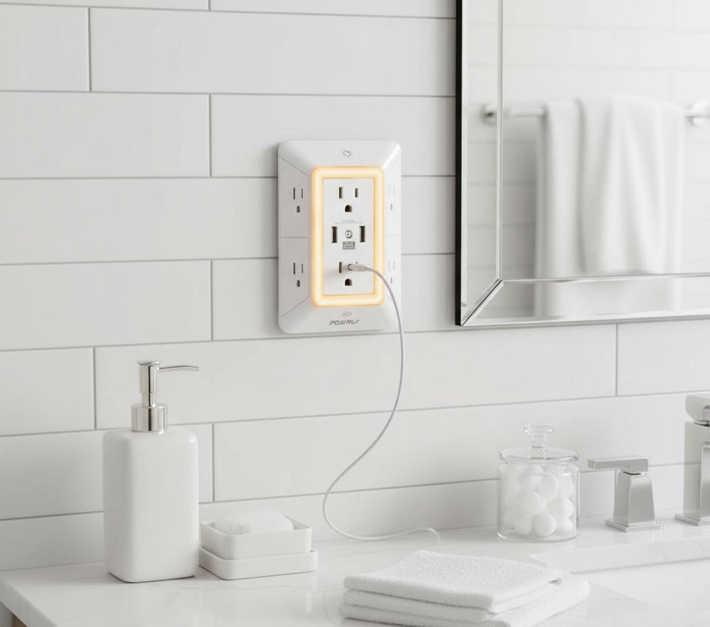 🔌✨Överspänningsskydd med 6 EU-uttag & 4 USB-portar, 4000W Väggadapter
